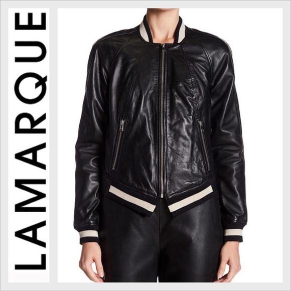 Lamarque Jackets & Blazers - Lamarque Selby Black Leather Bomber Full Zip Moto Jacket S